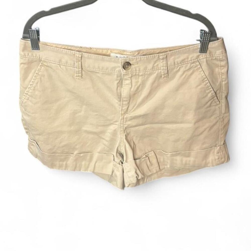 Old Navy Khaki Chino Shorts Size 12 Low Rise Cuffed Beige Tan 100% Cotton